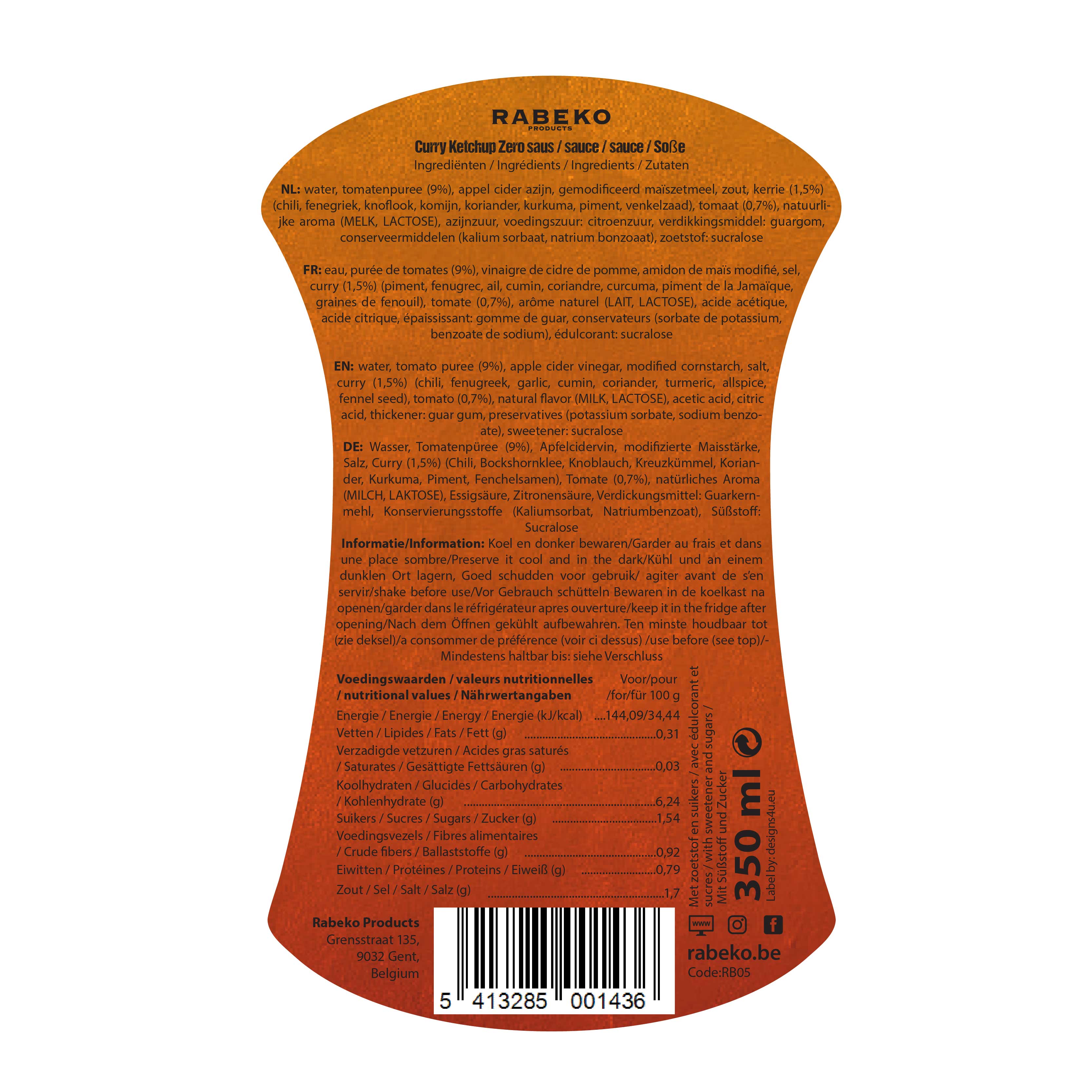 Rabeko Zero calories sauzen Curry Ketchup 1 x 350 ml