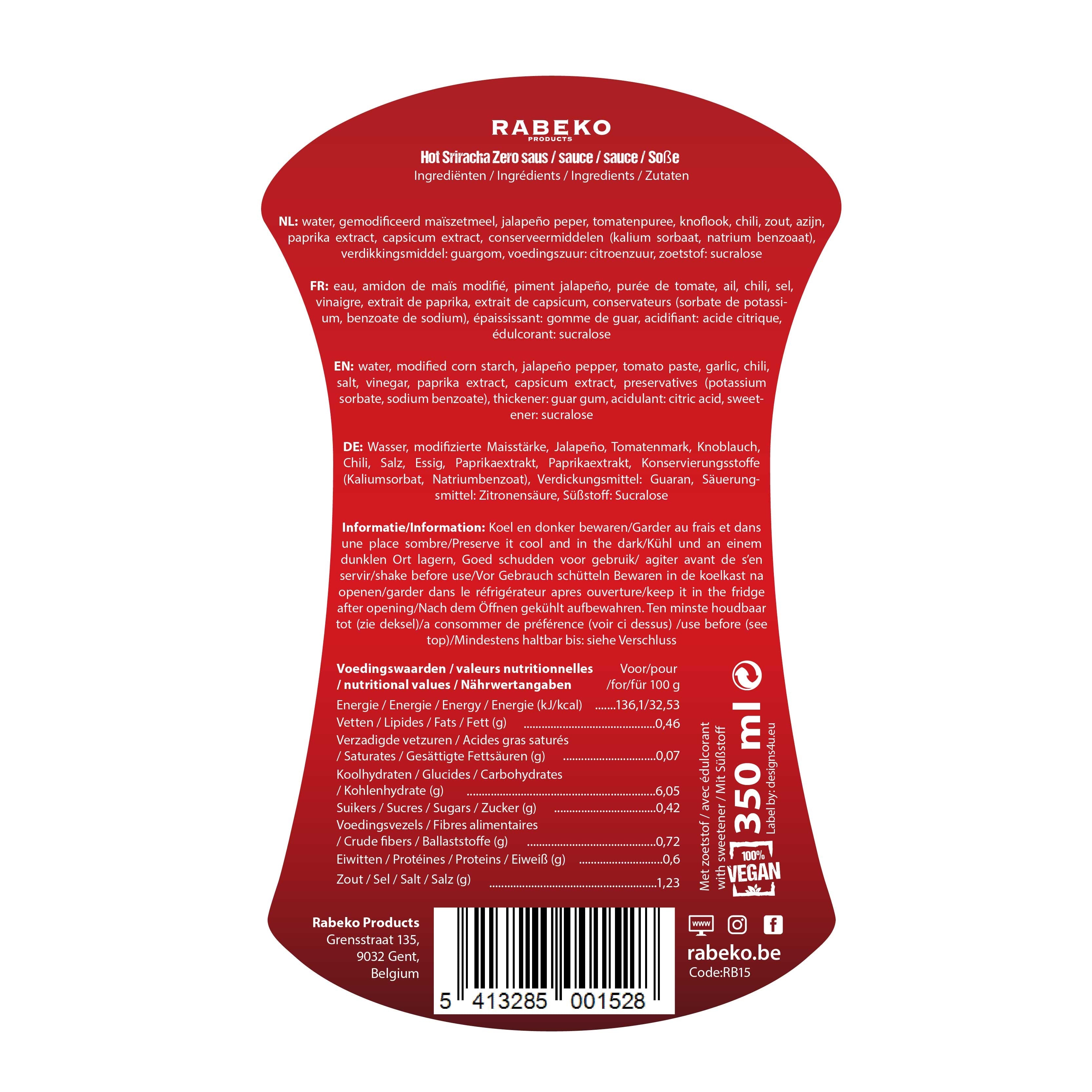 Rabeko Zero calories sauce Sriracha 1 x 350 ml