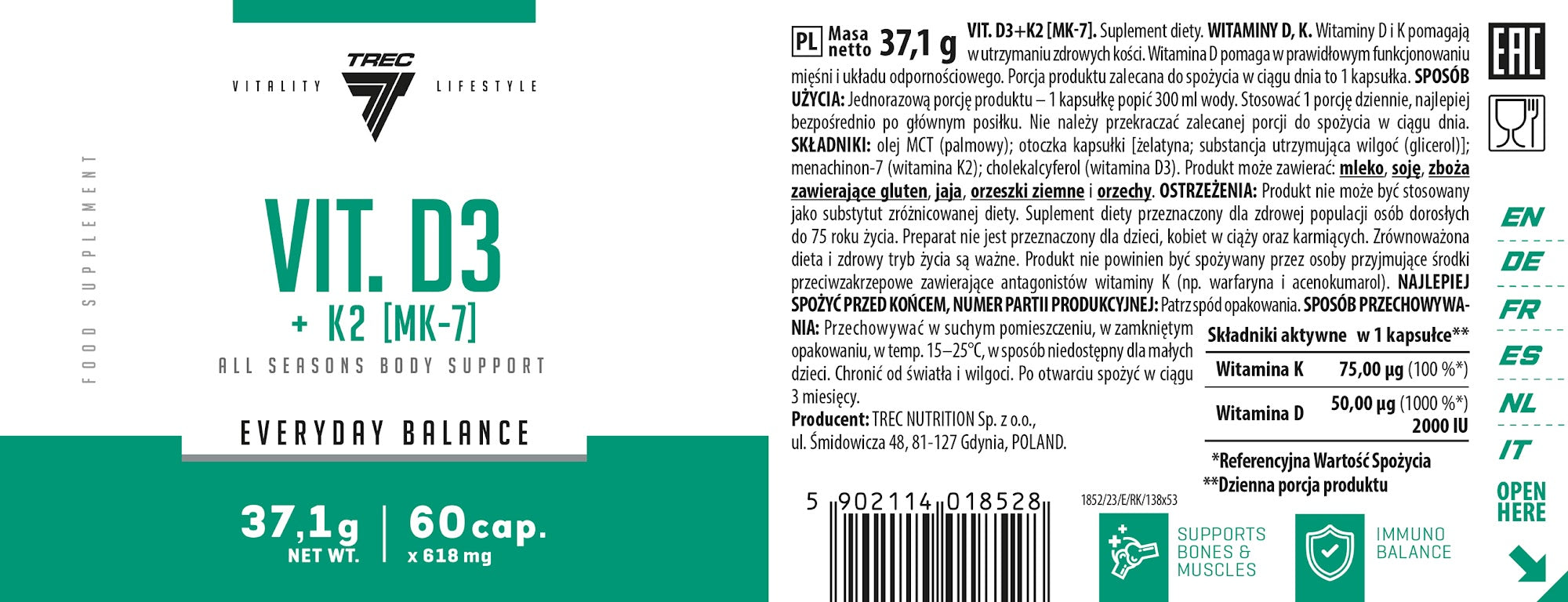 Trec Nutrition Vit. D3 + K2 [MK-7] 60 caps